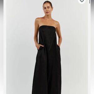 Dissh black linen strapless dress in black, size 6